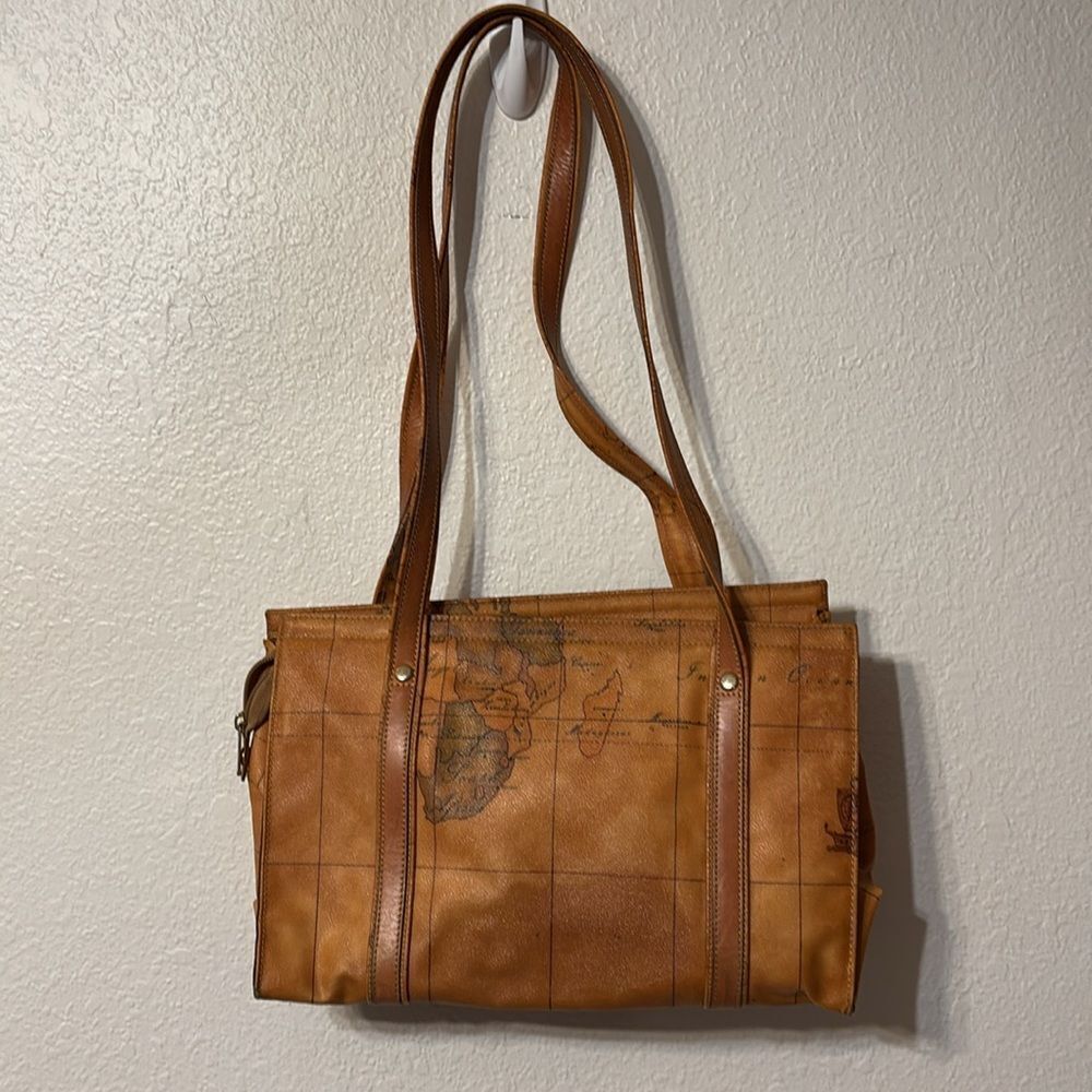 Alviero Martini Tan Map-Print Leather Bag - Picture 5 of 6